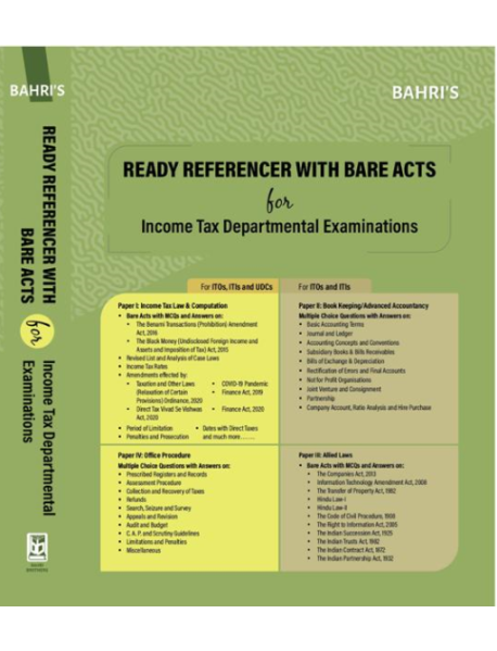 Bahri’s READY REFERENCER WITH BARE ACTS FOR  INCOME TAX DEPARTMENTAL EXAMINATIONS