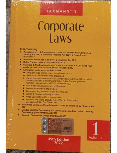 CORPORATE LAWS 45 TH EDITION PUBLISHED BY TAXMAN PUBLICATION