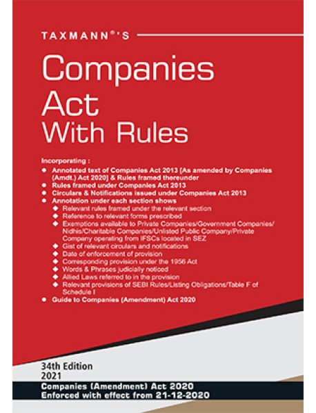 Companies Act with Rules Paperback Pocket Edition by Taxmann 34th Edition January  2021
