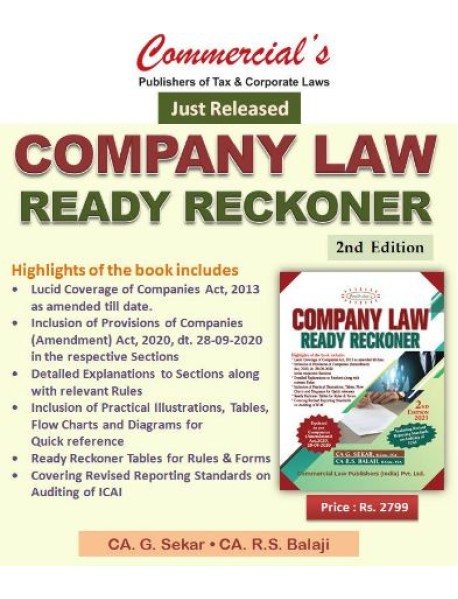 Company Law Ready Reckoner By CA. G. Sekar, CA. R.S. Balaji Published By Commercial and  padukas 2nd Edition 2021